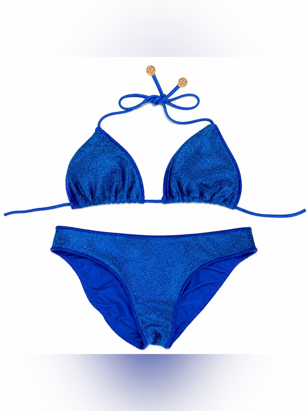 Luli Fama Shimmery Electric Blue Bikini Set | L Top / M Bottom
